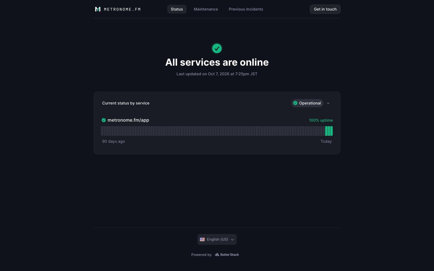 The status page published in v2.5